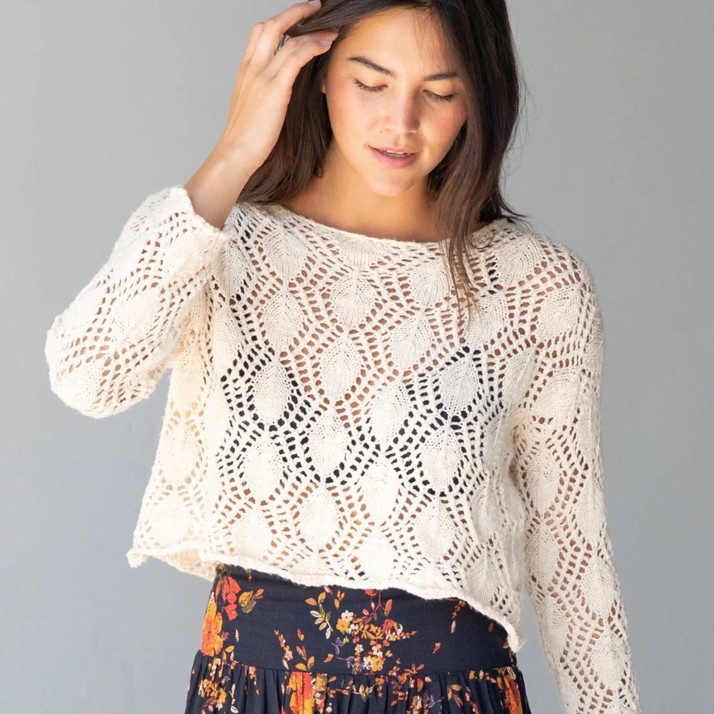 NATURAL LIFE Cream Open-Knit Sweater